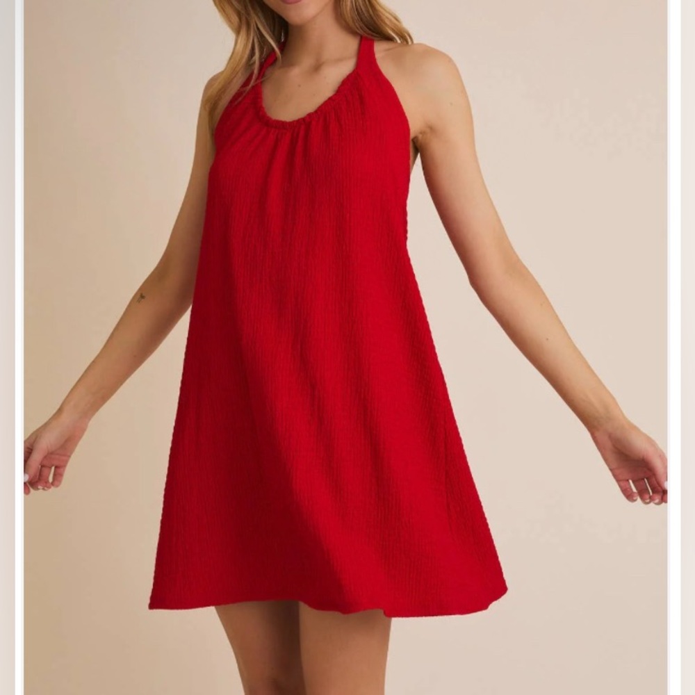 Gilli, Red Textured Halter Mini Dress, Size S | 76